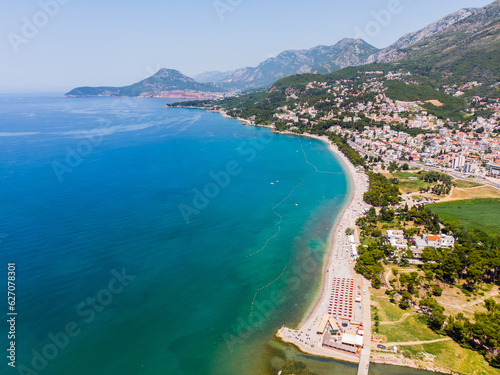 Aerial view of city Bar , Montenegro and Adriatic Mediterranean sea photo