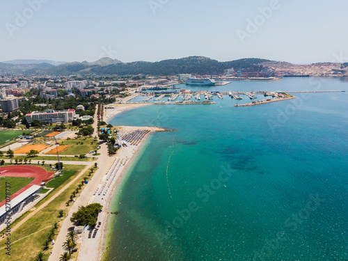 Aerial view of city Bar , Montenegro and Adriatic Mediterranean sea