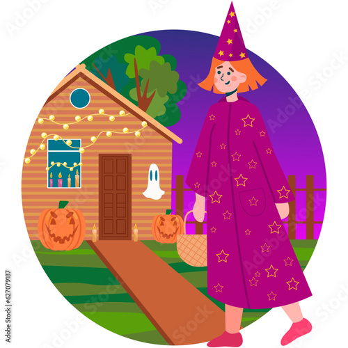 Girl enchantress walking for trick or treat vector