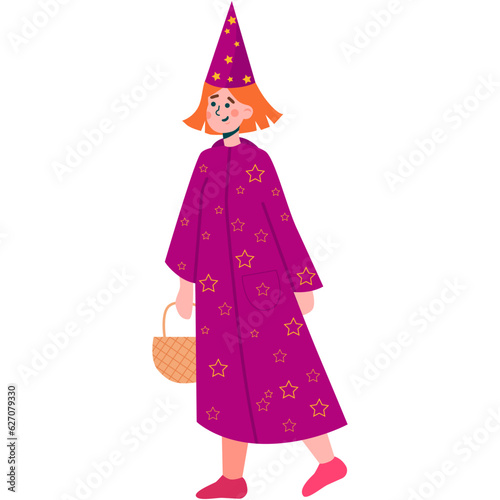 Girl in halloween sorceress costume vector icon