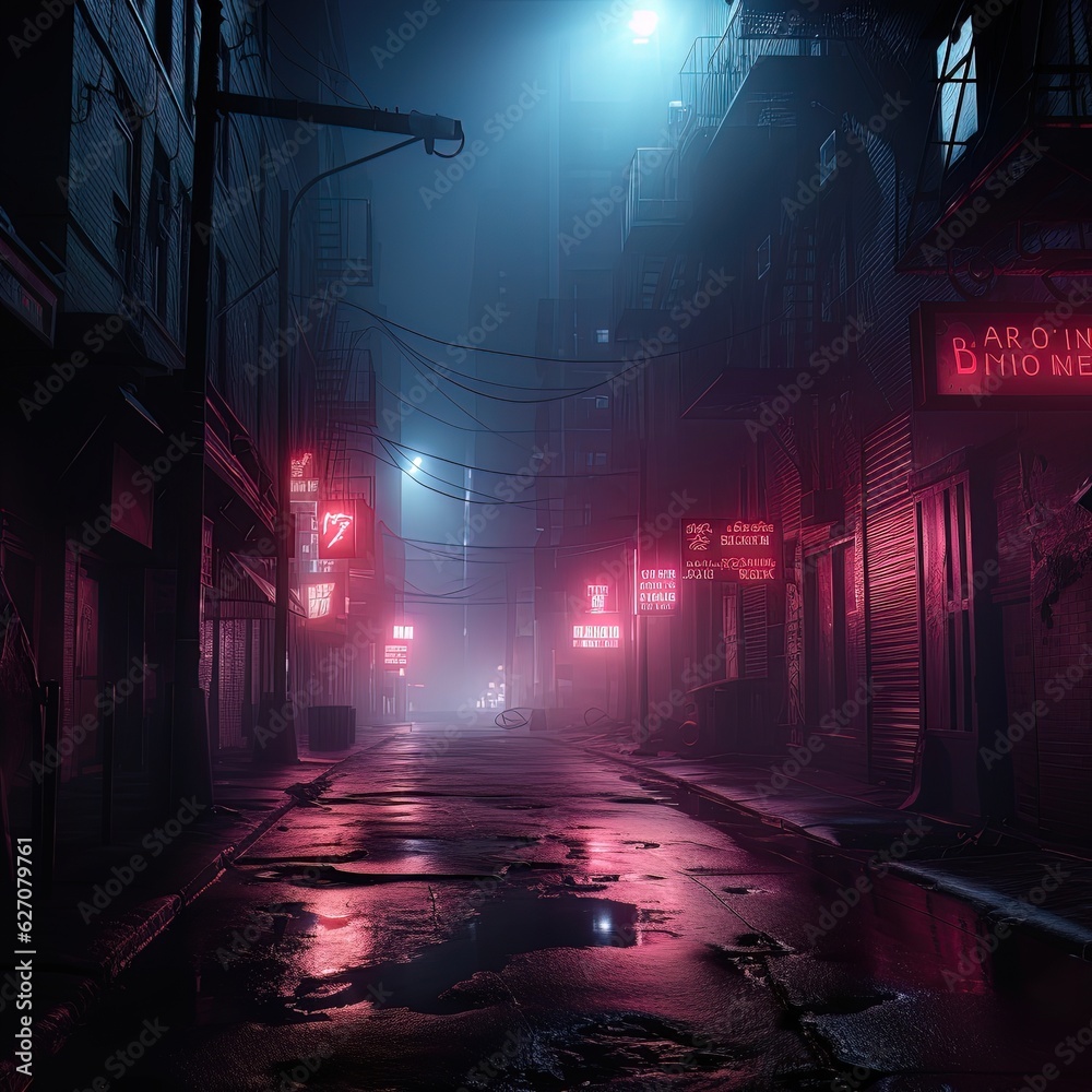 Night street with neon lights. Generative AI Night street with neon lights. Generative AI