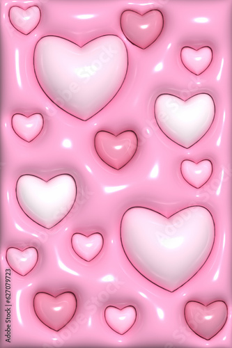 Abstract pink background with red hearts, wallpaper for mobile devices, 3D illustration photo