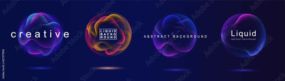 Gradient neon color sphere. Round holographic gradients. Glowing bright liquid gradient shape. Curved line for banner and flyer, social media. Vector twirl.
