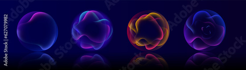 Gradient neon color sphere. Round holographic gradients. Glowing bright liquid gradient shape. Curved line for banner and flyer, social media. Vector twirl.