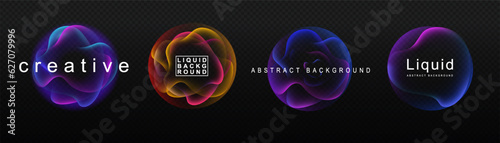 Gradient neon color sphere. Round holographic gradients. Glowing bright liquid gradient shape. Curved line for banner and flyer, social media. Vector twirl.