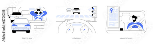 City traffic abstract concept vector illustrations.