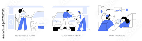 Gasoline station abstract concept vector illustrations.