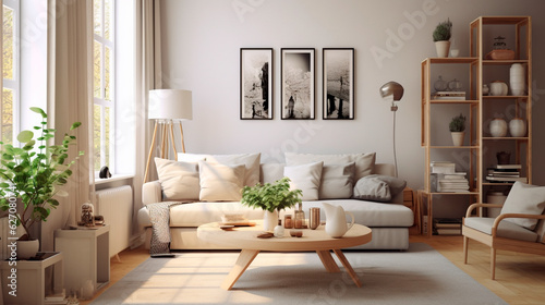 Contemporary Interior Design Background. Scandinavian Living Room. Generative AI