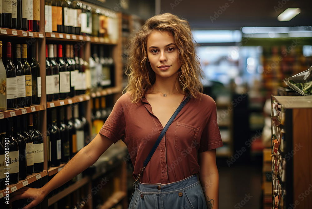 Girl works in wine store