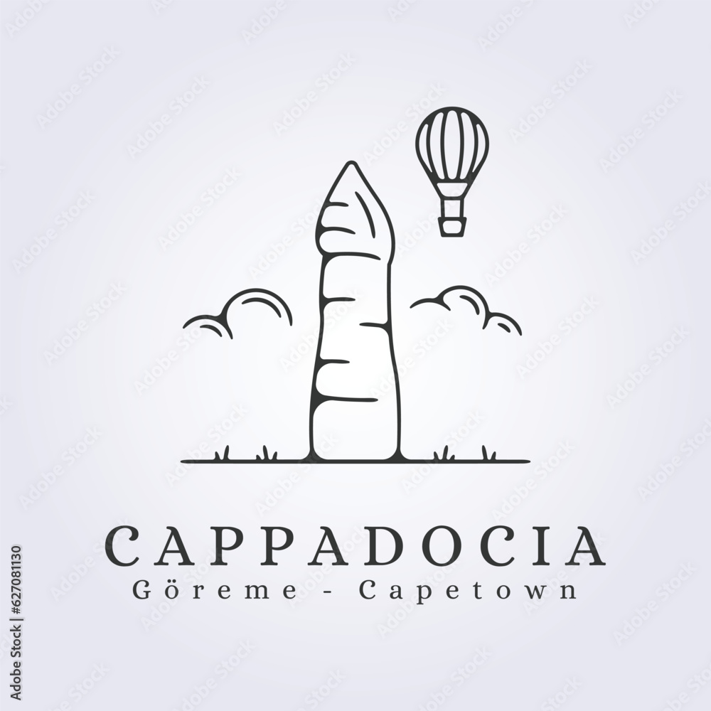simple air balloon cappadocia goreme line art logo icon symbol vector illustration design