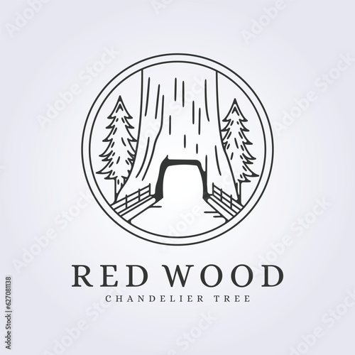 badge line art chandelier tree logo redwood iconic symbol vector illustration design
