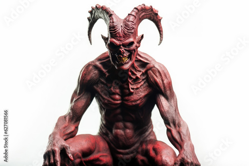 Fototapeta Red scary demon isolated on white background.