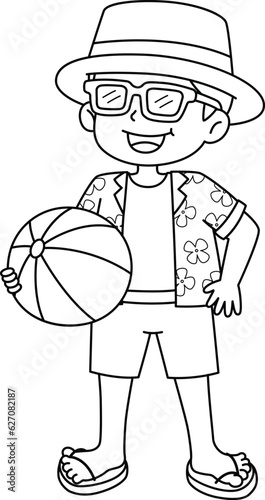 Boy in a Summer Outfit Isolated Coloring Page 
