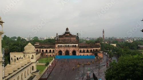 Husainabad Clock Tower and Bada Imambara India Architecture view from a drone photo