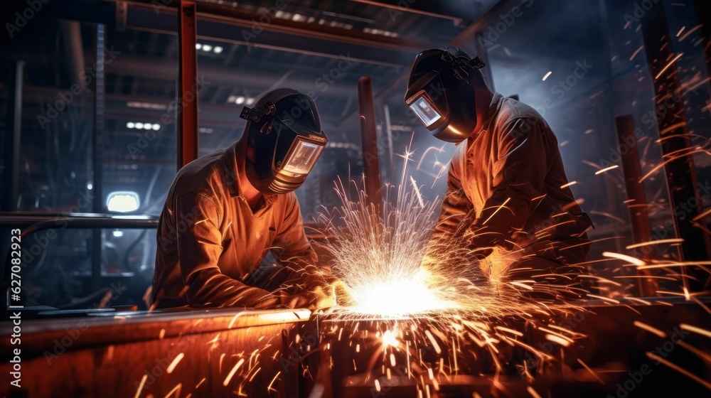 Welder workers on the construction site Welder workers on the construction site