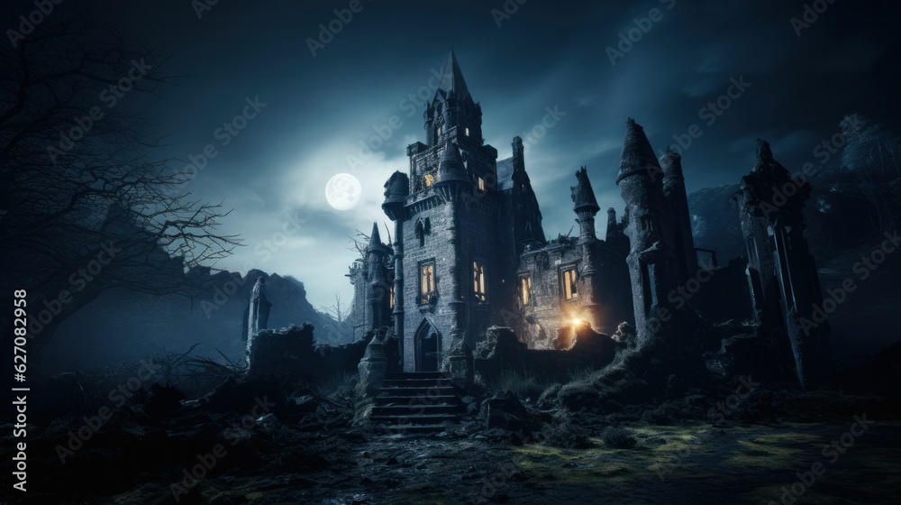 Creepy haunted castle for halloween