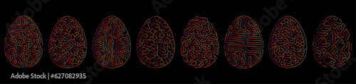 Egg opart mesh elements set - visualization of Reaction–diffusion system types - vector concept of Turing patterns  