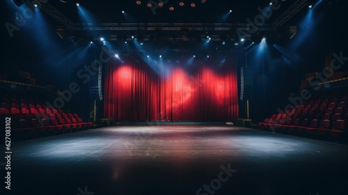 Empty stage with spotlights and red curtains © Generative Professor