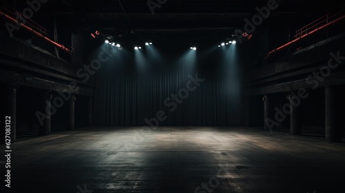 Spotlights on empty wooden stage