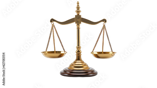 Antique scales of justice isolated on white transparent background