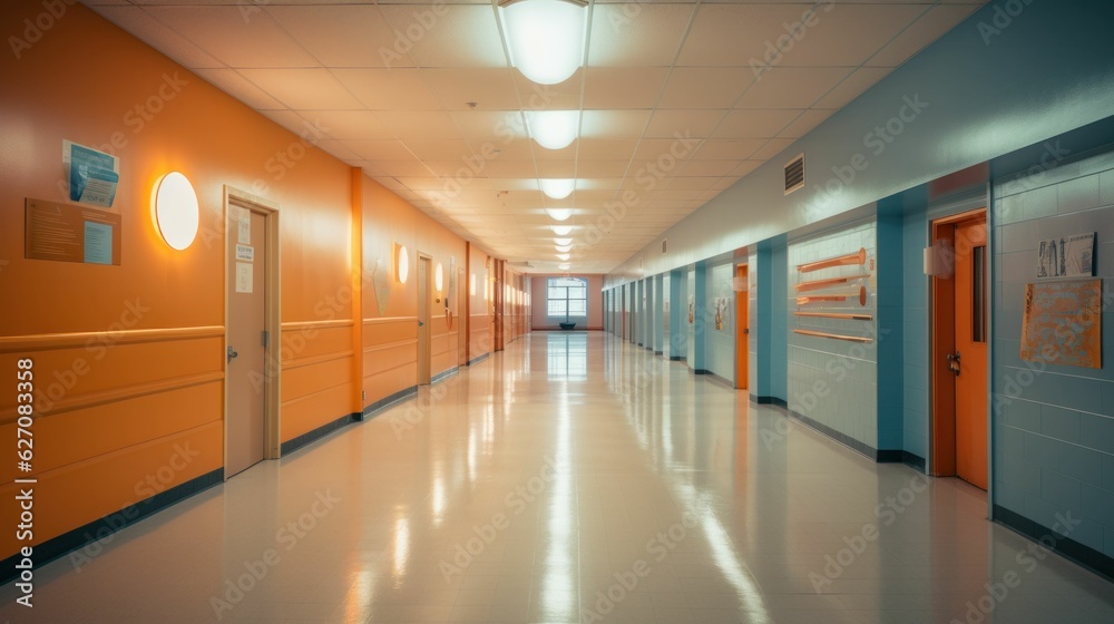 Empty school hallway corridor