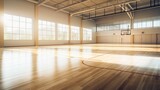 Light empty school basketball court with panoramic window