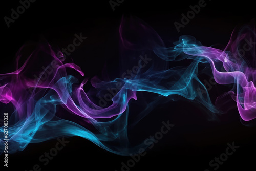 Beautiful abstract futuristic dark background with neon glow and purple smoke.