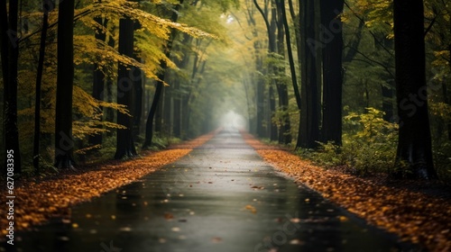 Autumn forest tunnel road