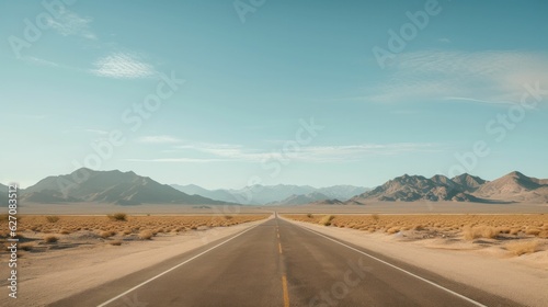 Road in the desert to the mountains