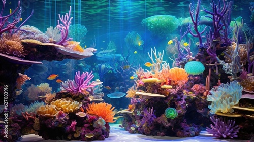  a large aquarium filled with lots of different types of fish.  generative ai © Anna