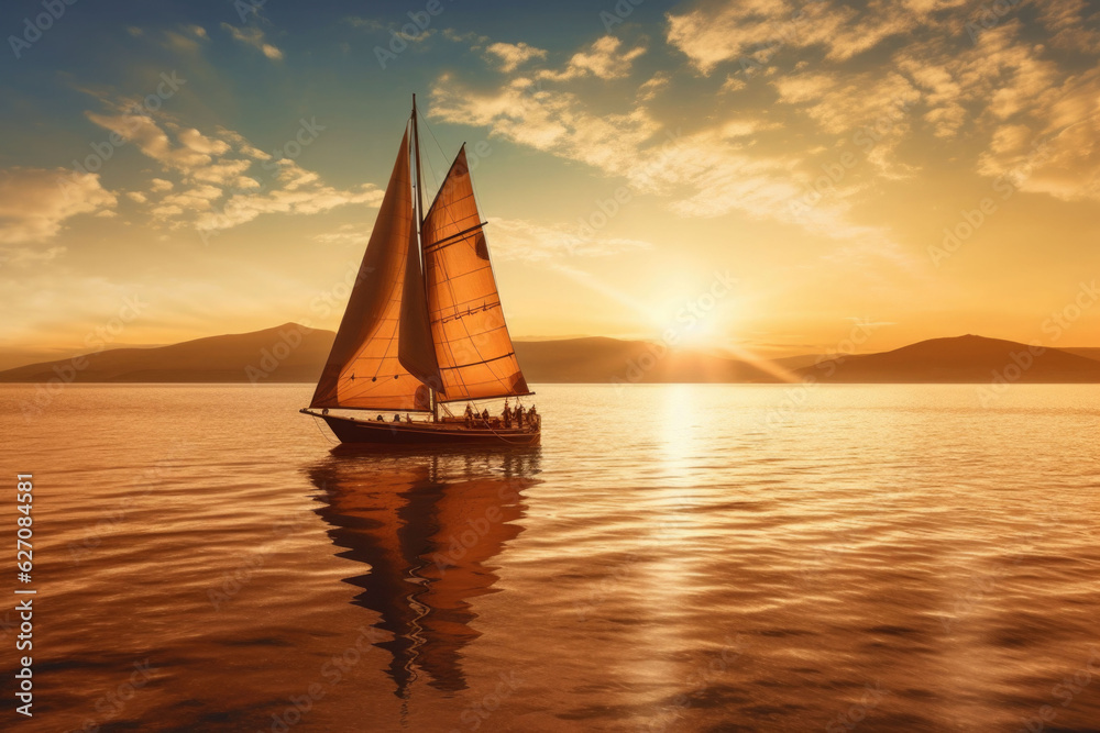 Sailboat in the sea in the evening sunlight over beautiful background