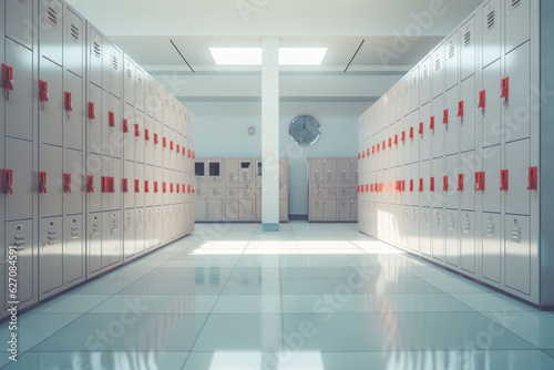 School hallway with modern lockers. Concept of studying and getting knowledge
