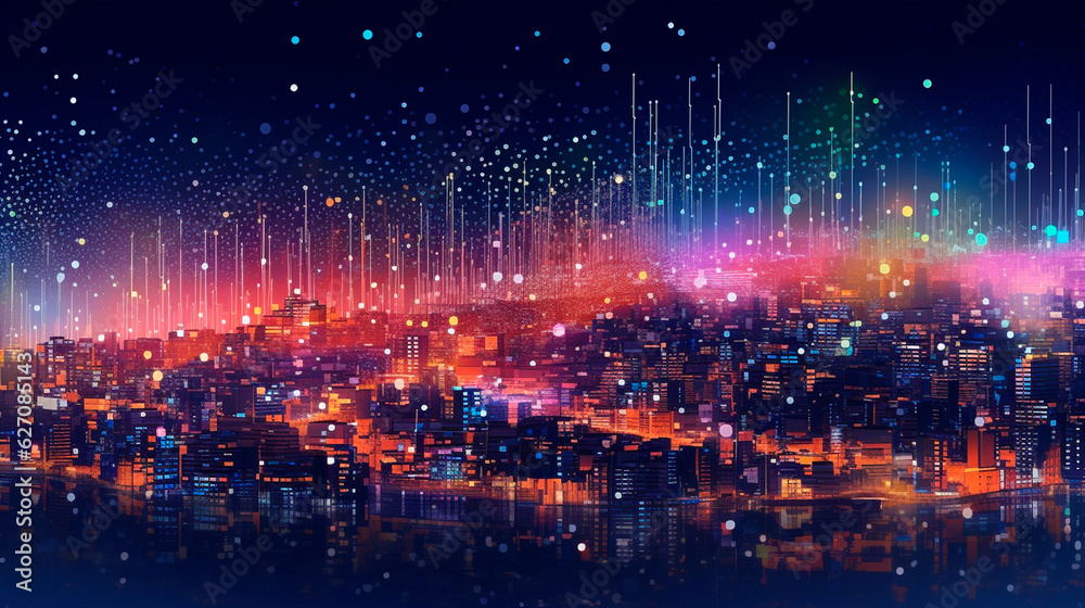 Obraz premium Smart city and abstract dot point connect. Generative AI