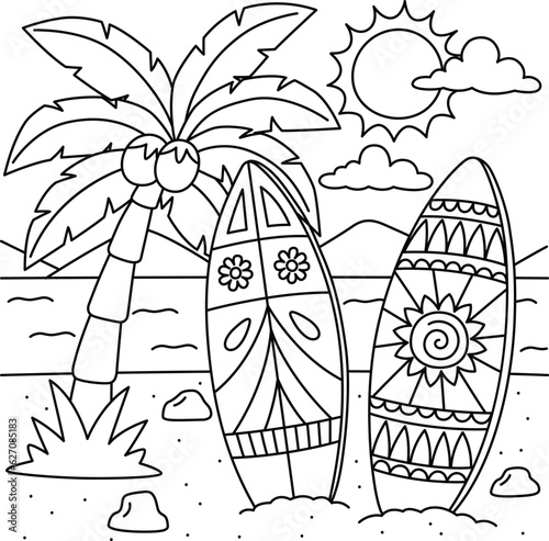 Surfboard Summer Coloring Page for Kids