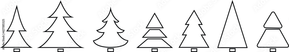 Merry Christmas trees icon set on white background . Collection of ...