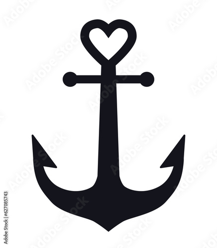 Anchor with heart symbol vector icon