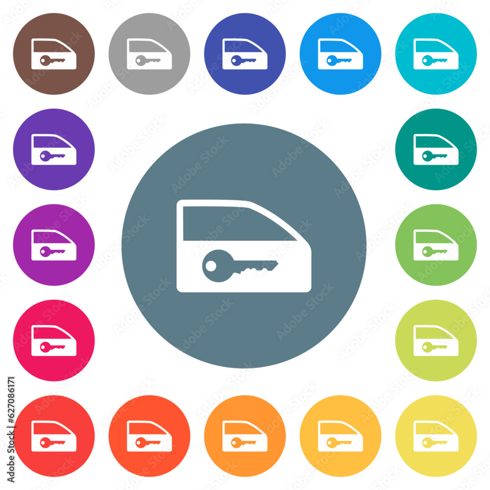 Car door lock flat white icons on round color backgrounds Car door lock flat white icons on round color backgrounds