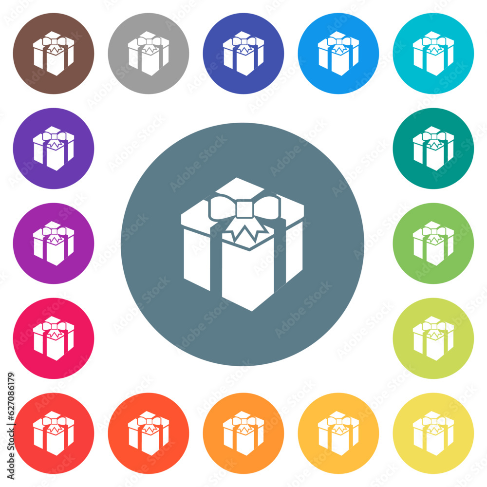 Gift box flat white icons on round color backgrounds Gift box flat white icons on round color backgrounds