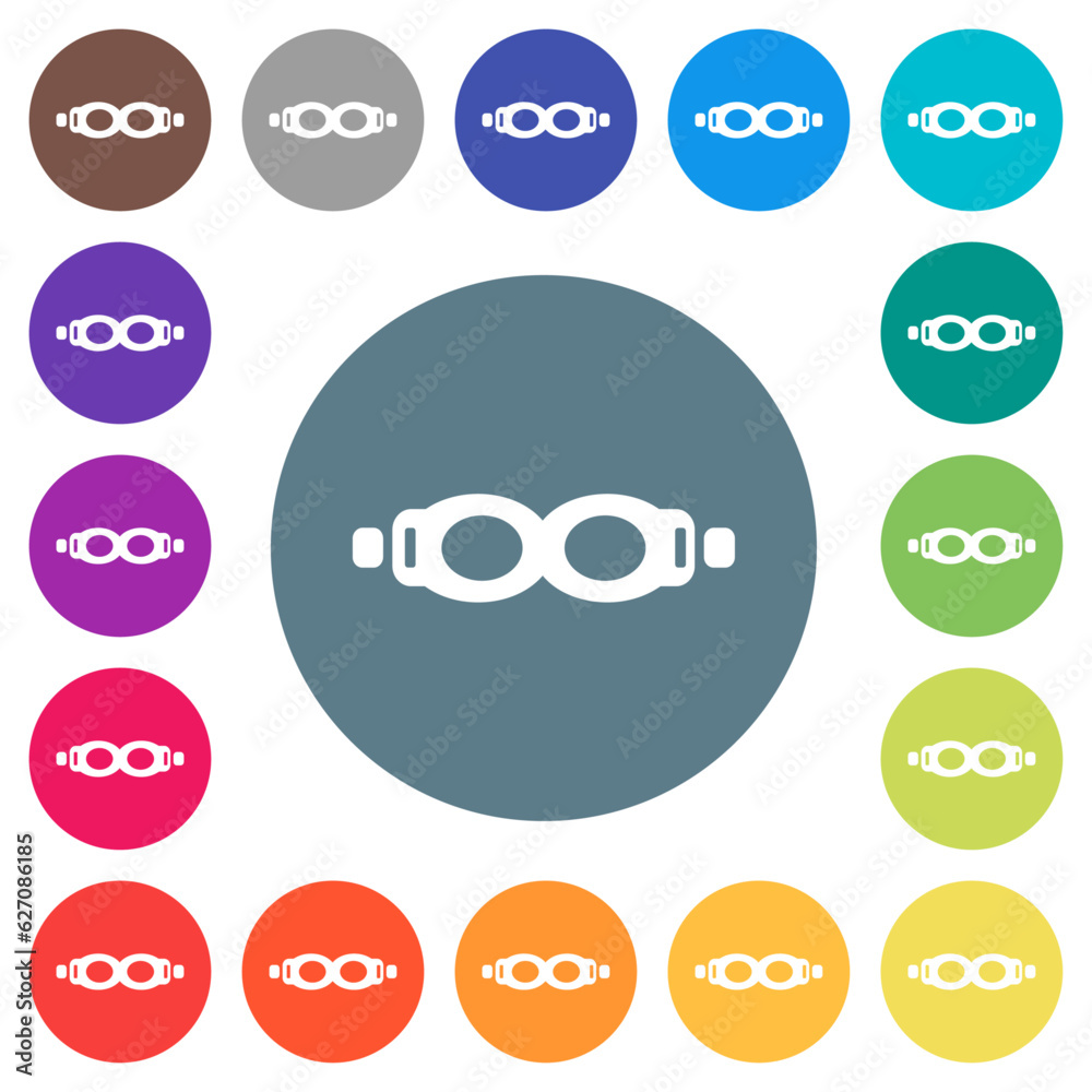 Swimming goggles flat white icons on round color backgrounds Swimming goggles flat white icons on round color backgrounds
