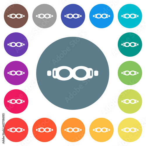 Swimming goggles flat white icons on round color backgrounds