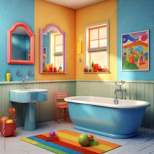 A colourful kids bathroom with bright colors