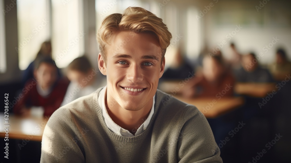 A gorgeous university student man sitting in a class A gorgeous university student man sitting in a class