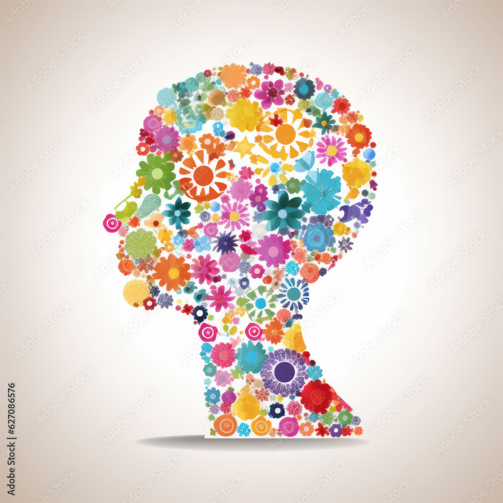 colorful human head with icons