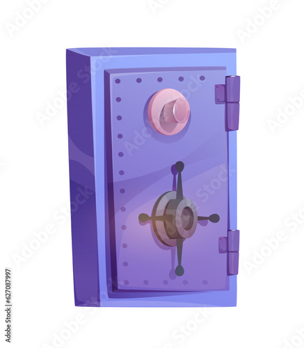 Vault or safe box. Isometric realistic door for ui game design. Closed metal lock case with password for storing securities and money. Cartoon flat vector illustration isolated on white background