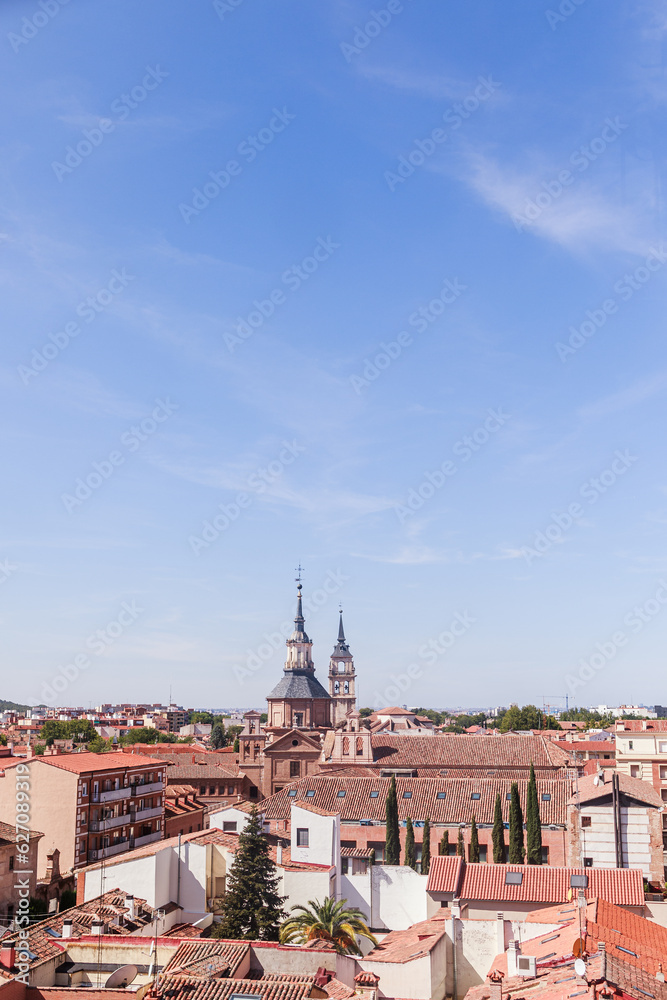 Fototapeta premium Aerial view landmark Plaza de Cervantes, Alcala de Henares, Community of Madrid travel destination