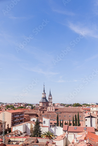 Aerial view landmark Plaza de Cervantes, Alcala de Henares, Community of Madrid travel destination