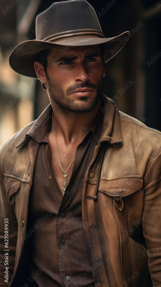 A cowboy standing in a desert