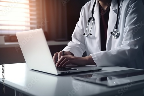 Medical staff meeting doctor using laptop