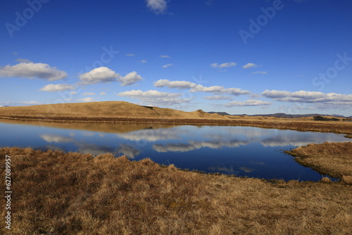 Mývatn is a shallow lake located in an area of active volcanism in northern Iceland, near the Krafla volcano