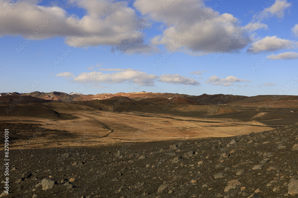 View in the Myvtan National park located in northern Iceland in the vicinity of the Krafla volcano